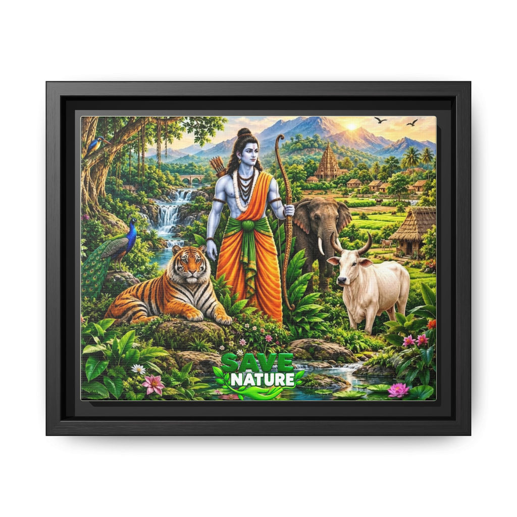 Framed Canvas Art — 'Save Nature' Lord Rama & Wildlife Landscape