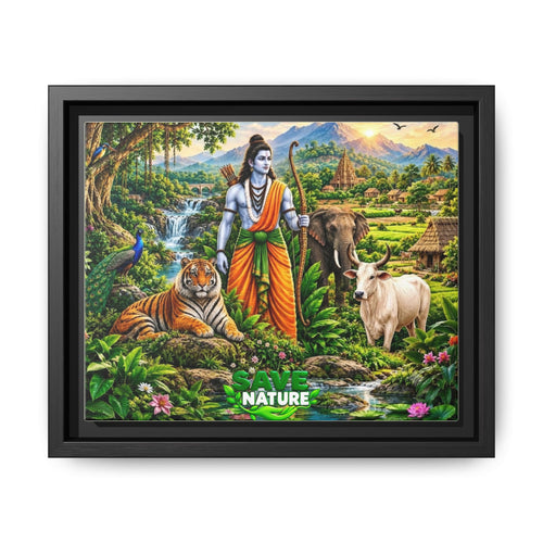 Framed Canvas Art — 'Save Nature' Lord Rama & Wildlife Landscape