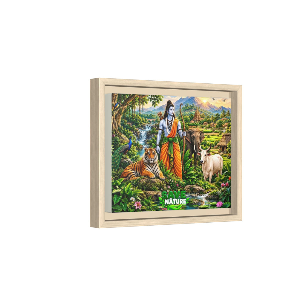 Framed Canvas Art — 'Save Nature' Lord Rama & Wildlife Landscape